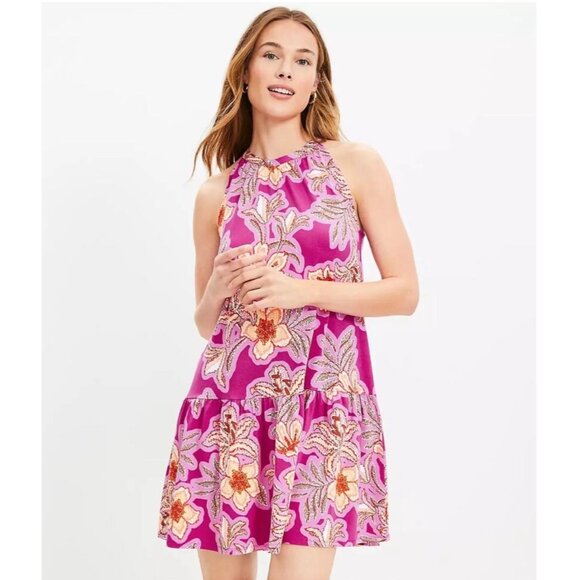 Loft Mosaic Mini Halter Swing Dress in Floral Print  Size M - Picture 10 of 11